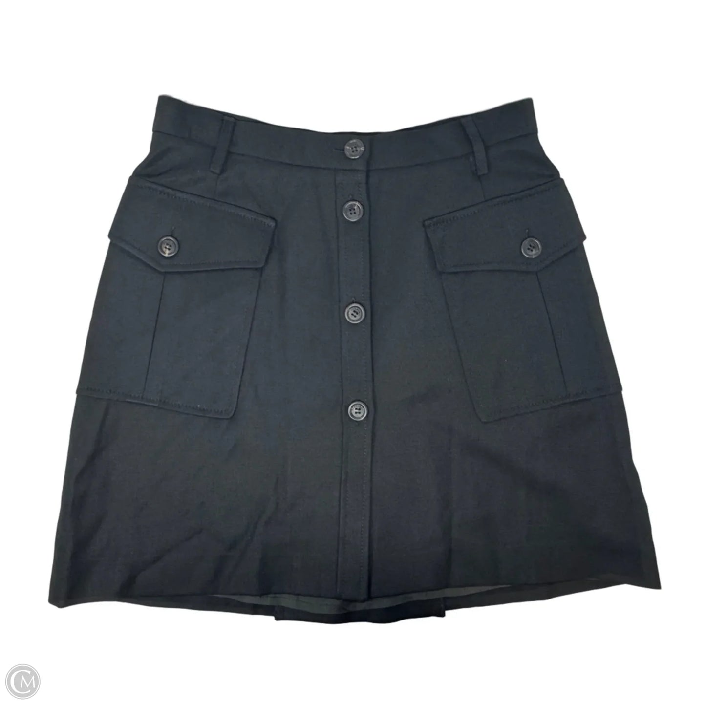 Utility Button Front Mini Skirt Luxury Designer By Burberry In Black, Size: 8