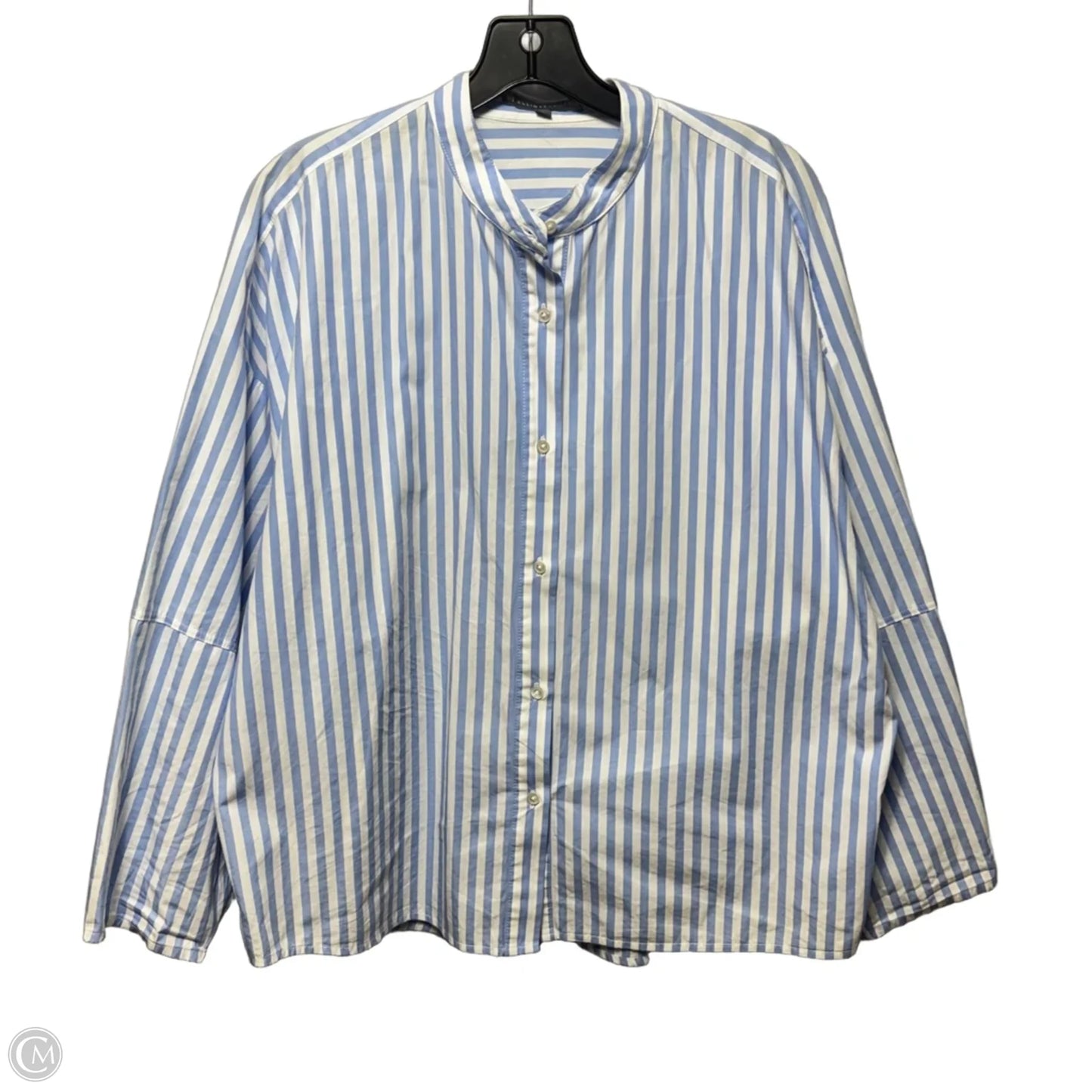 Oversized Collarless Striped Button Down Shirt By Elliott Lauren In Striped Pattern, Size: L