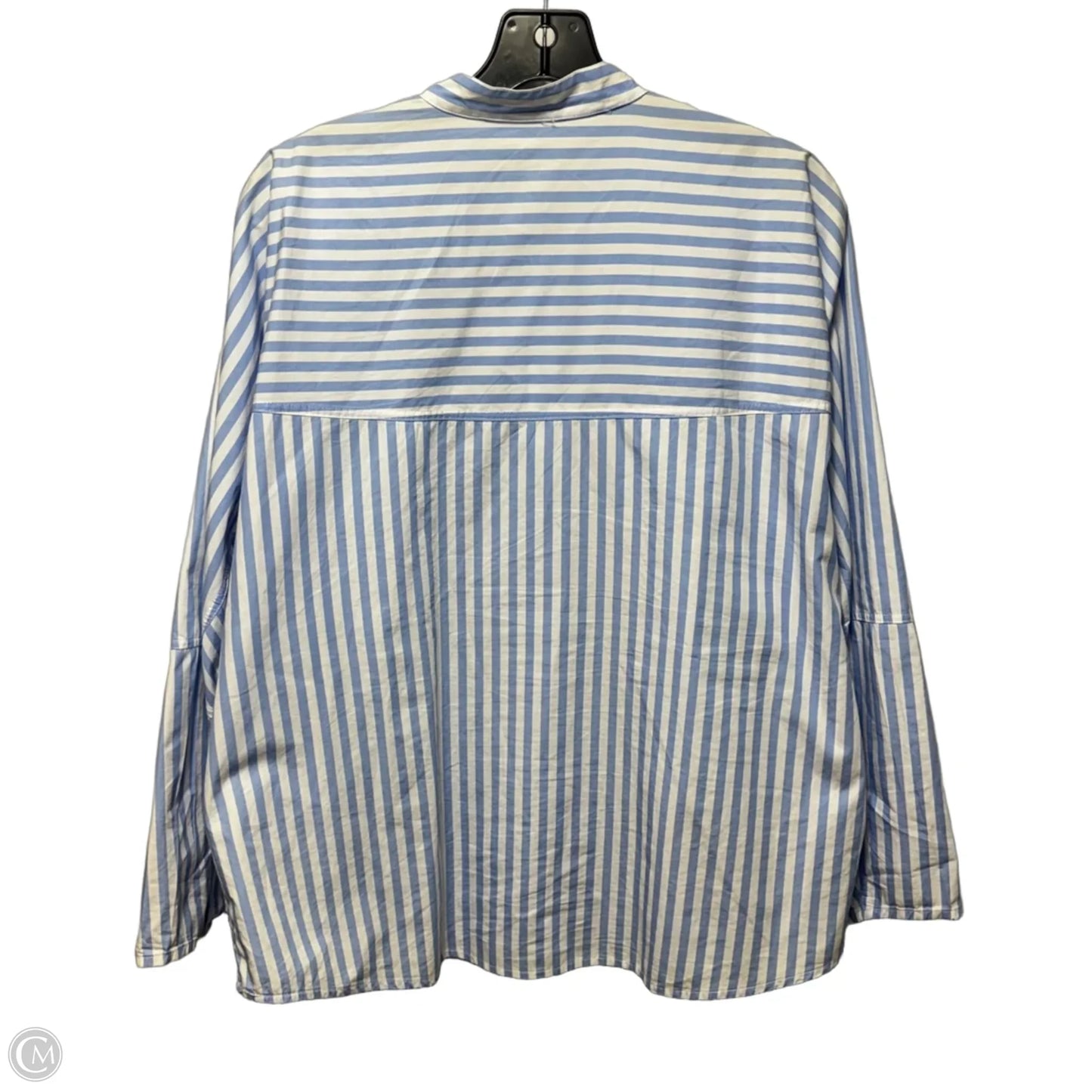 Oversized Collarless Striped Button Down Shirt By Elliott Lauren In Striped Pattern, Size: L