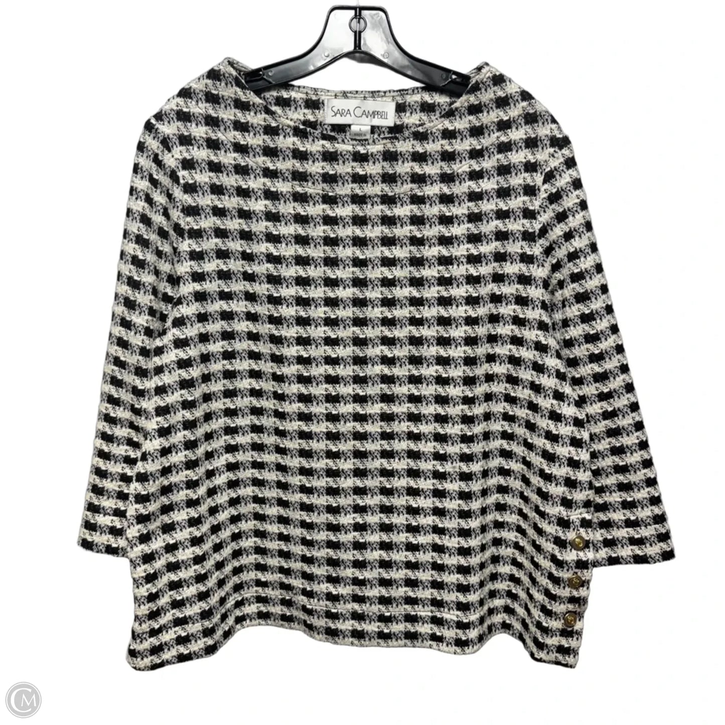 Top 3/4 Sleeve By Sara Campbell In Checkered Pattern, Size: L