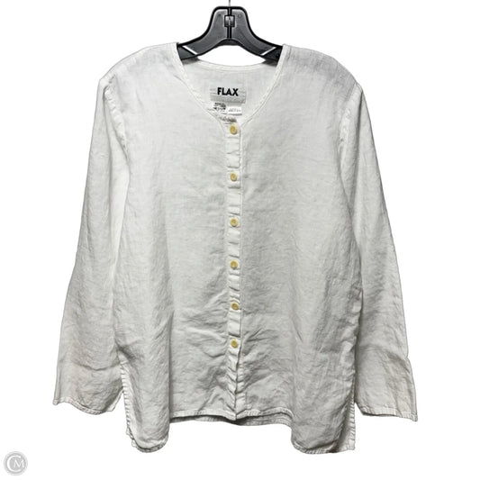 Linen Top Long Sleeve By Flax In White, Size: M