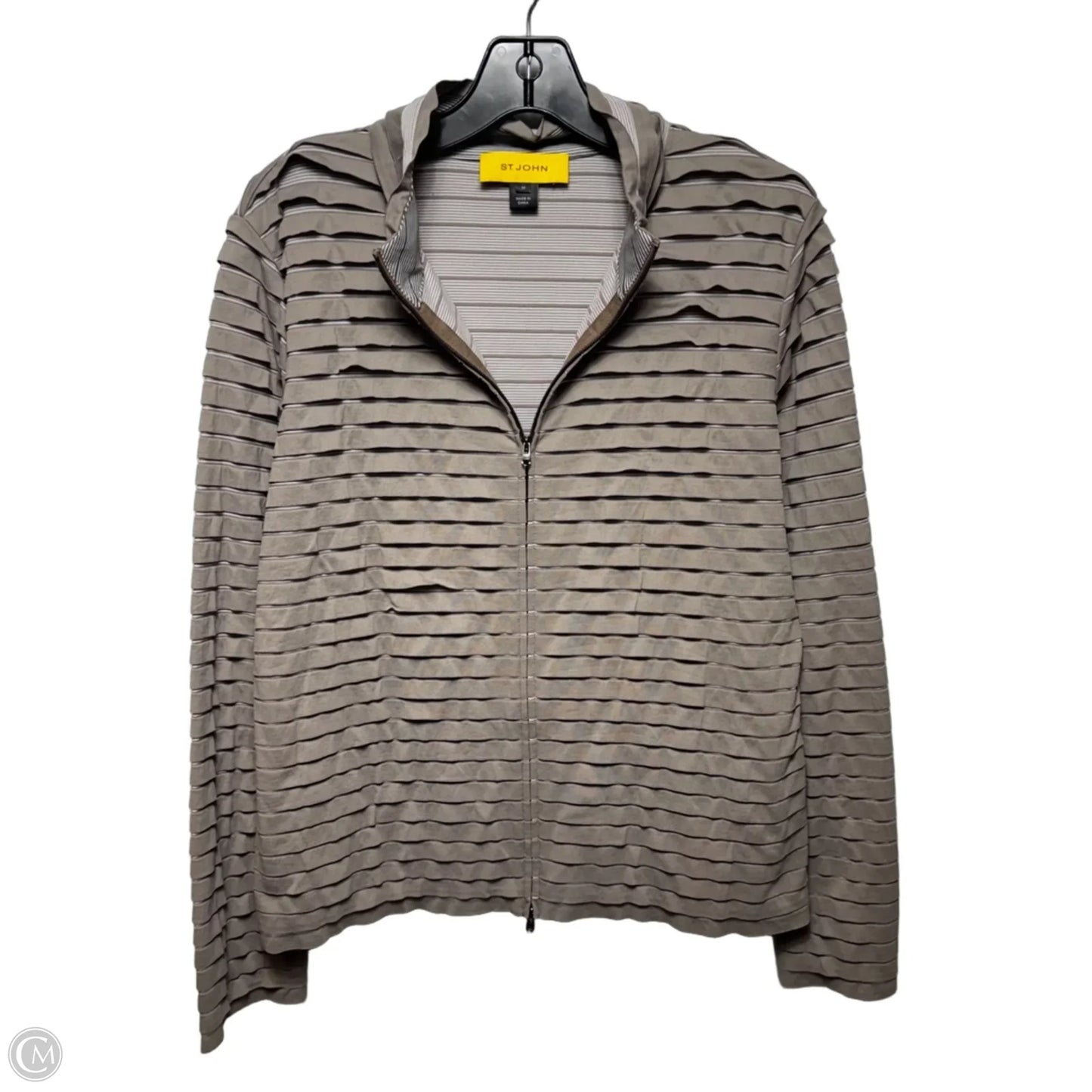 Ruffle Zip Jacket Luxury Designer By St John In Taupe, Size: M