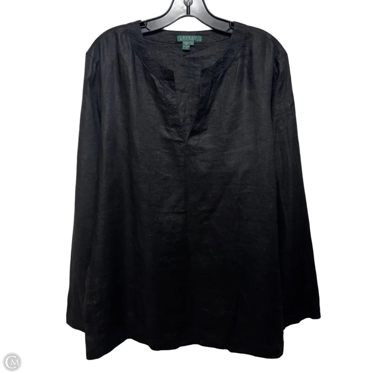 Linen Top Long Sleeve By Lauren By Ralph Lauren In Black, Size: Xl