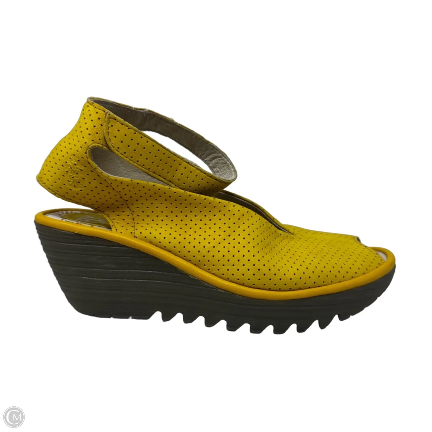Yala Perforated Shoes Heels Wedge By Fly London In Yellow, Size: 8.5