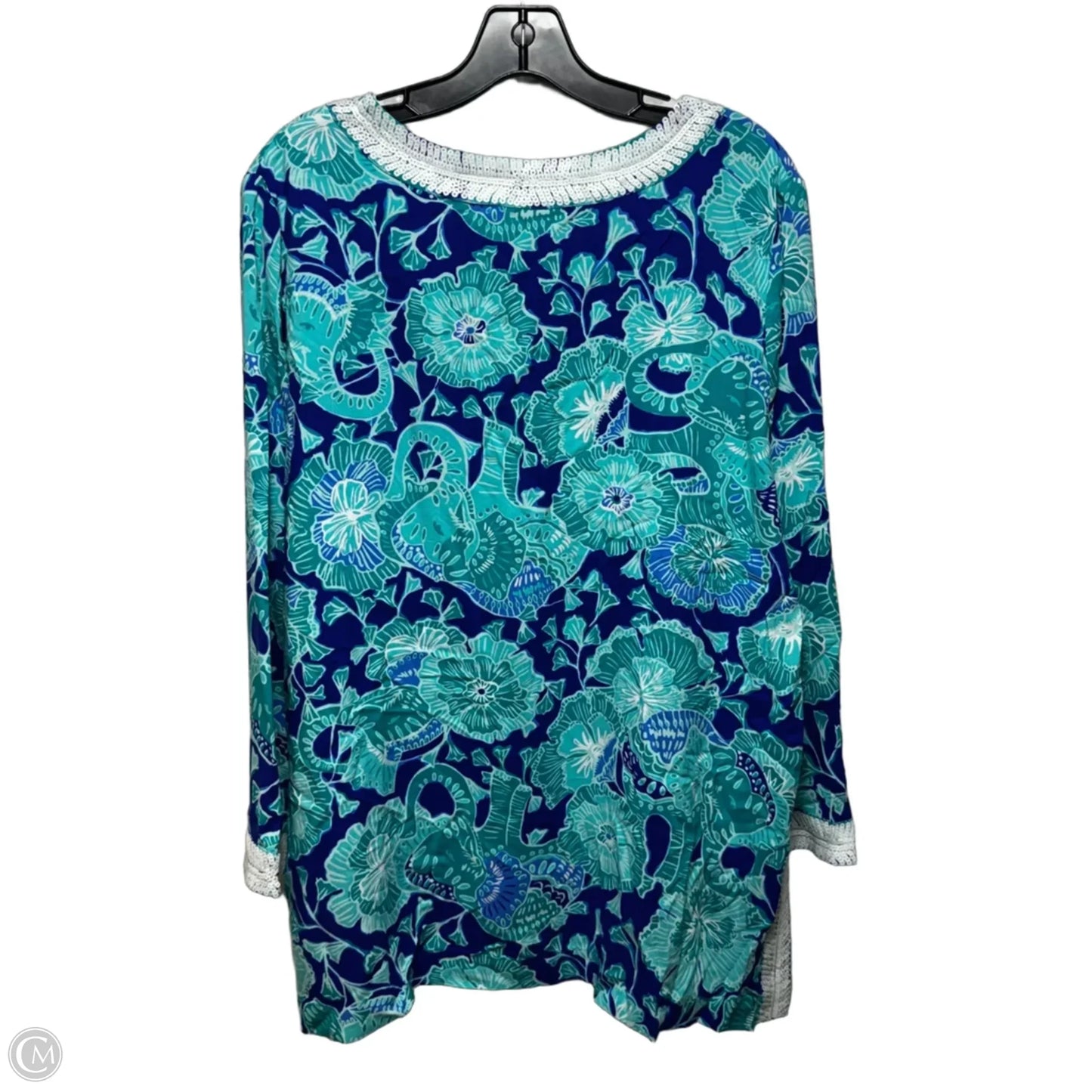 Sequin Trim Tunic Designer By Lilly Pulitzer In Aqua, Size: Xl