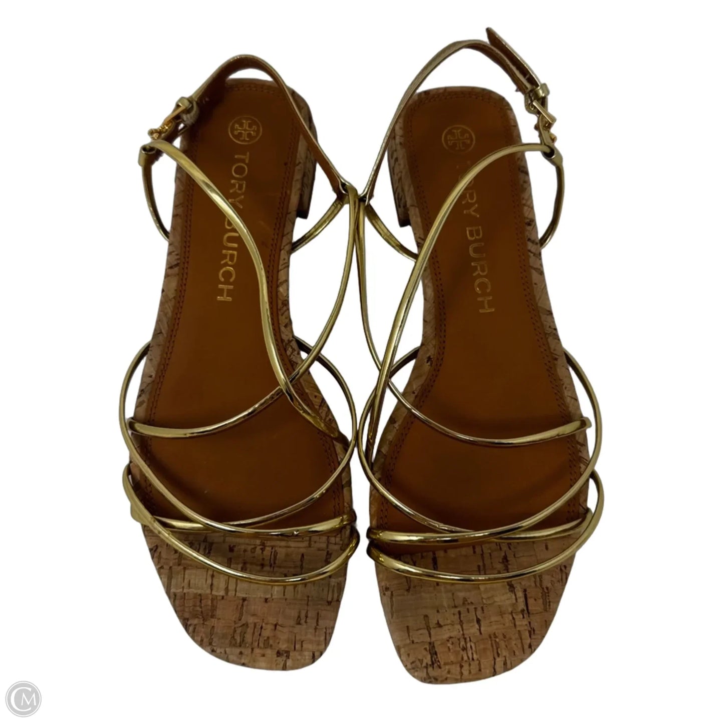 Penelope Strappy Sandals Designer By Tory Burch In Gold & Tan, Size: 10
