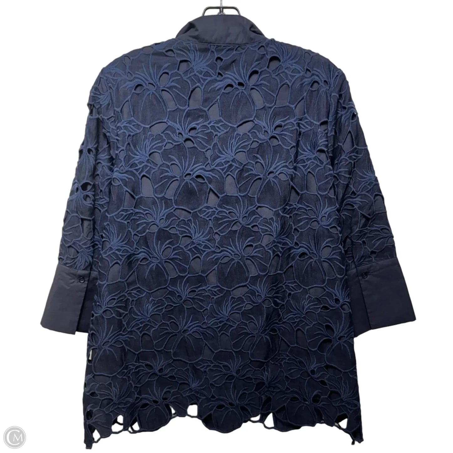 Eyelet Top Long Sleeve By Jade In Navy, Size: M