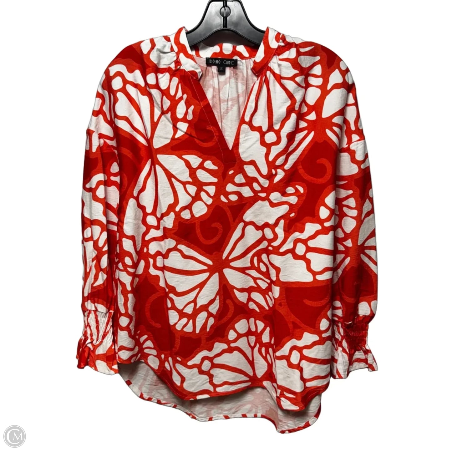 Top Long Sleeve By Boho Chic In Orange & White, Size: S