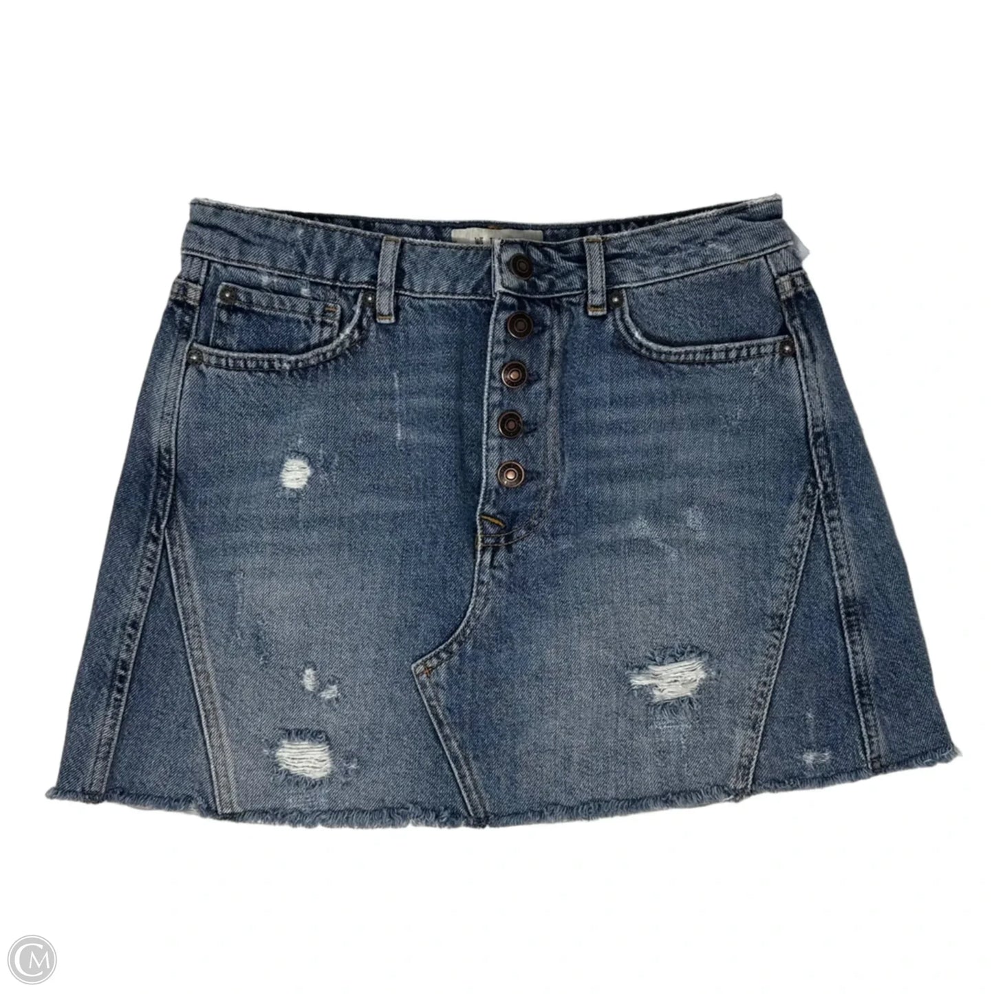 Button Front Distressed Denim Mini Skirt By We The Free In Blue Denim, Size: 6