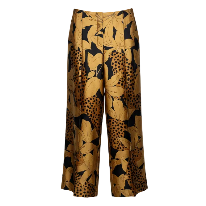 The Silk Pleated Wide Leg Pants By Ann Taylor In Perfect Camel Black & Gold, Size: 6p
