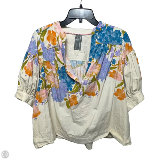 Top Short Sleeve By Anthropologie In Floral Print, Size: 1x