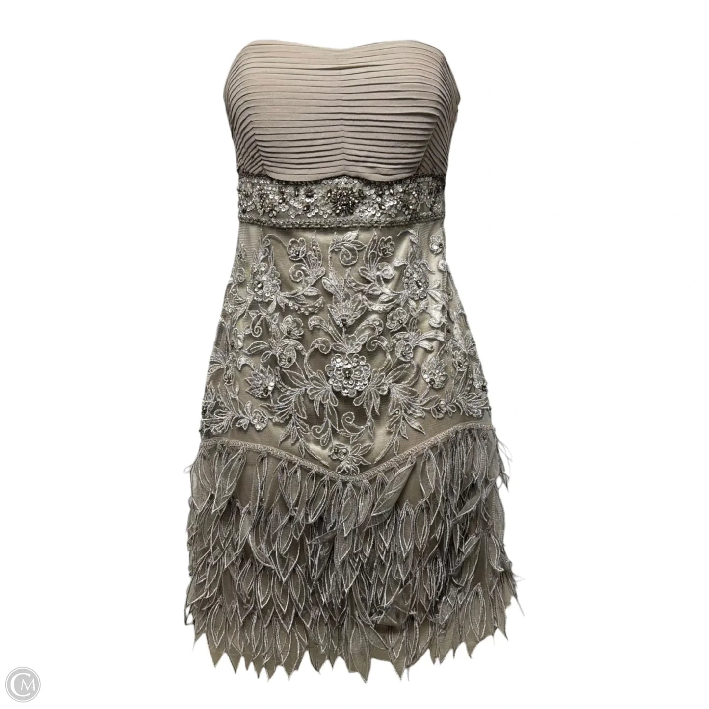 Strapless Embellished Cocktail Dress Party Short By Sue Wong Nocturne In Silver, Size: 4