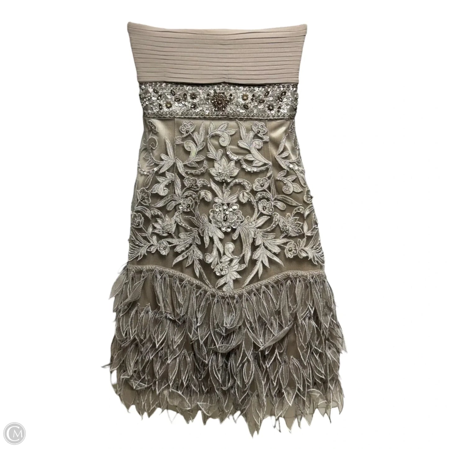 Strapless Embellished Cocktail Dress Party Short By Sue Wong Nocturne In Silver, Size: 4