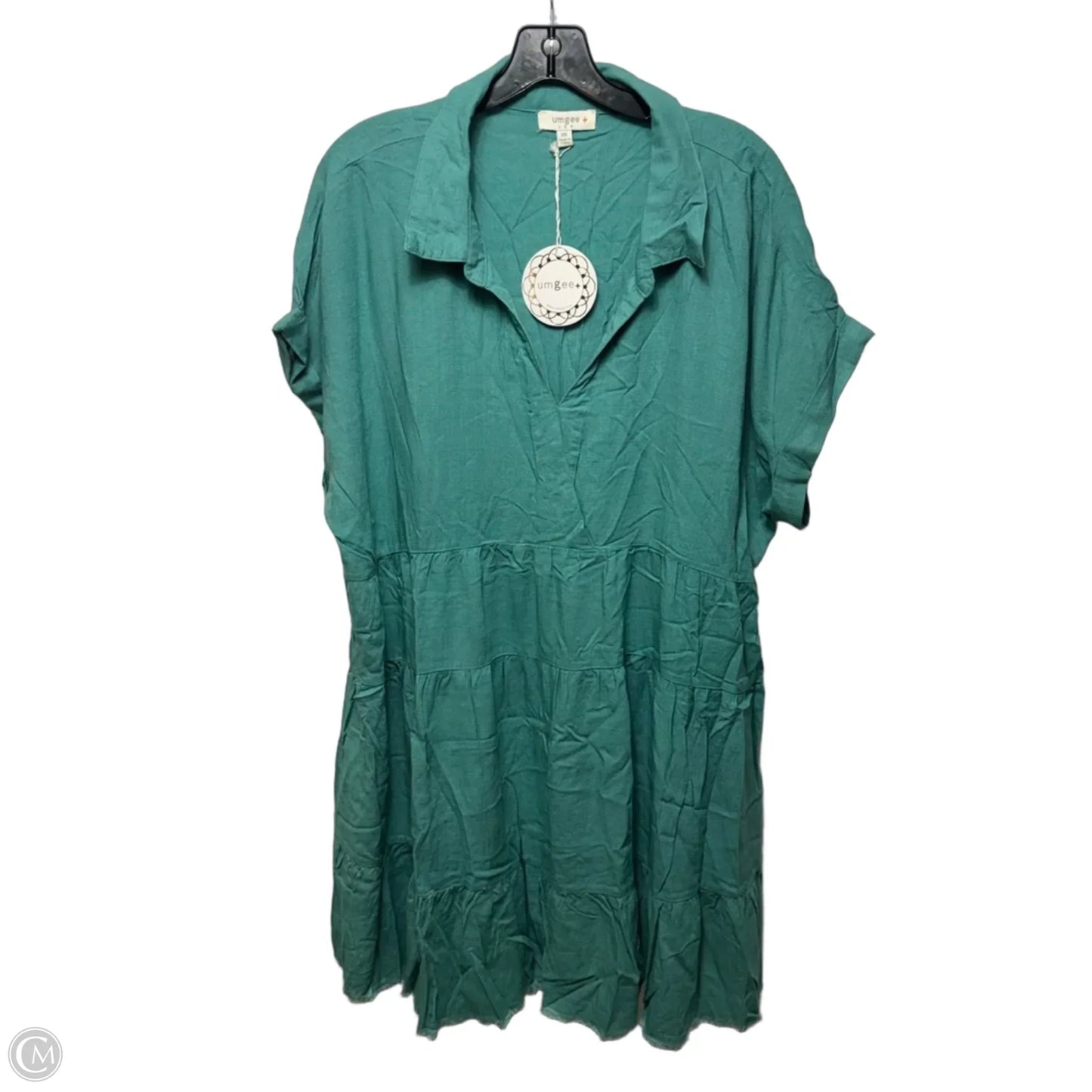 Linen Dress Casual Short By Umgee In Green, Size: 2x