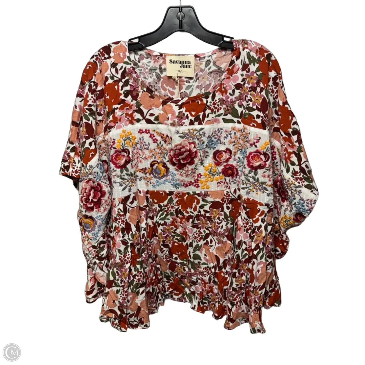 Top Short Sleeve By Savanna Jane In Floral Print, Size: M/L