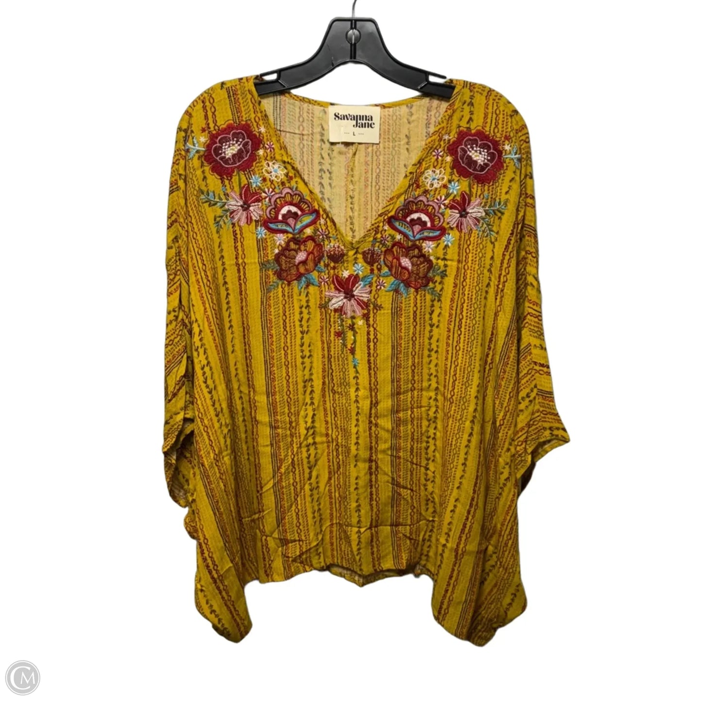 Top Short Sleeve By Savanna Jane In Yellow, Size: L