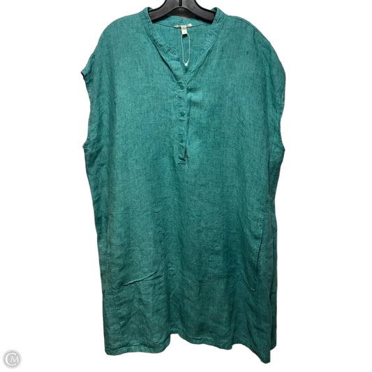 Organic Linen Dress Casual Short By Eileen Fisher In Teal, Size: 2x