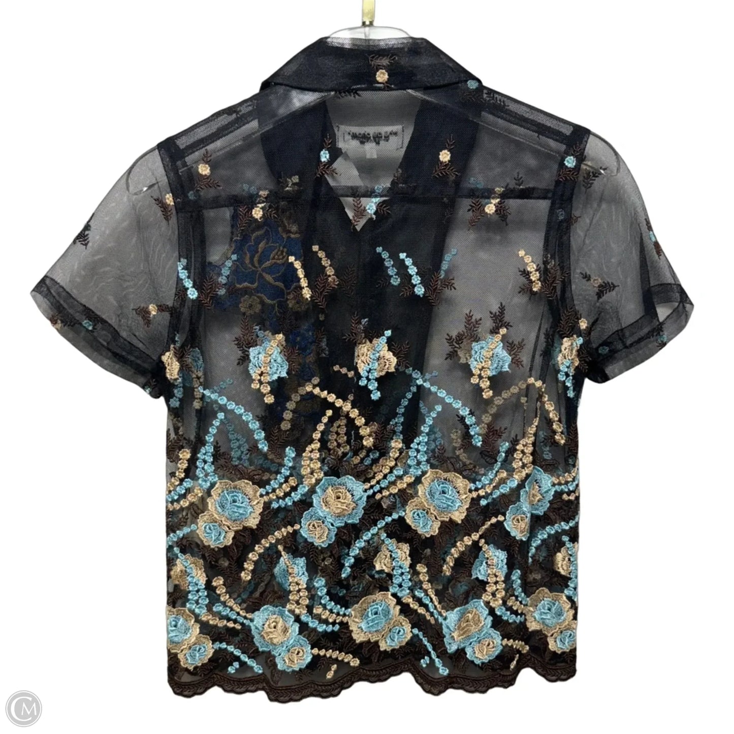 Embroidered Mesh Top Short Sleeve By Comme Des Garçons In Floral Print, Size: M