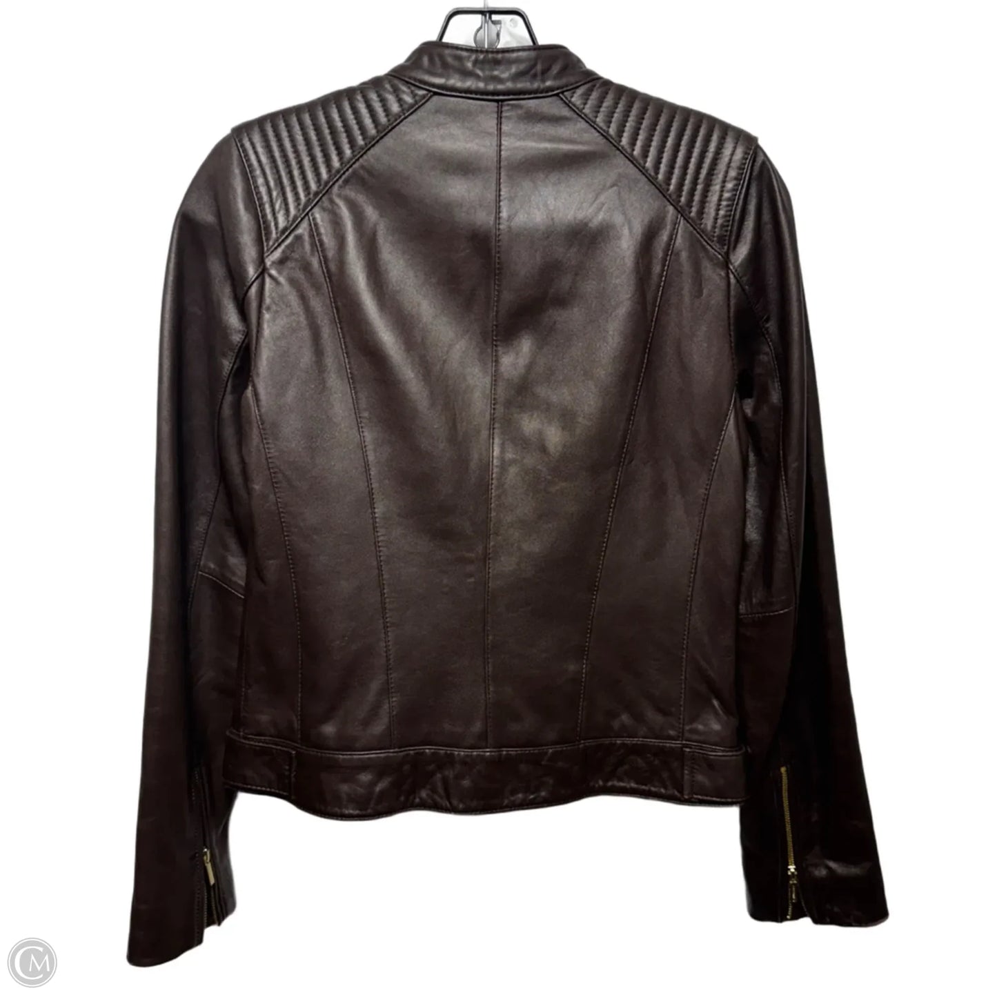 Jacket Moto Leather By Cole-haan In Brown, Size: Xs
