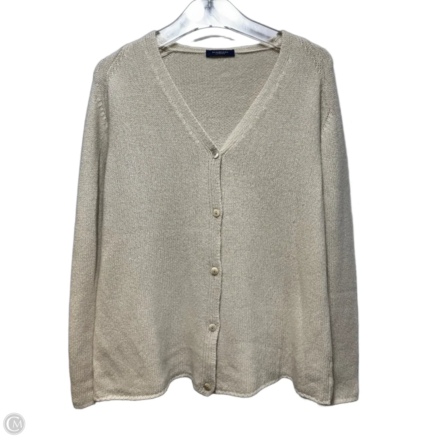 Vintage 100% Cashmere Sweater Cardigan Luxury Designer By Burberry In Cream, Size: 14 (46)