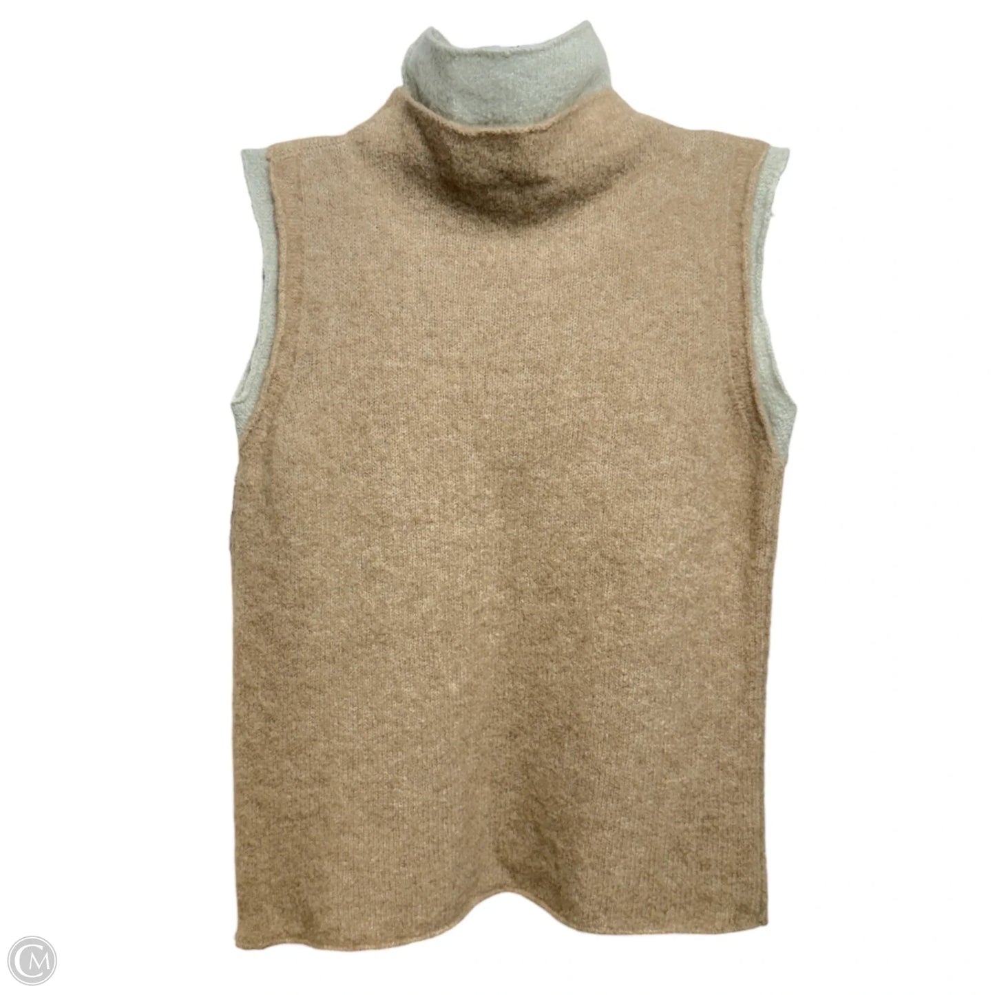Cashmere Sleeveless Layered Mock Neck Sweater Luxury Designer By Burberry In Brown & Grey, Size: 12