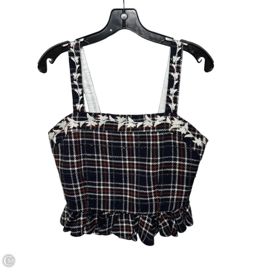 Woven Tweed Peplum Top Sleeveless By Fanm Mon In Navy Plaid Pattern, Size: Xl