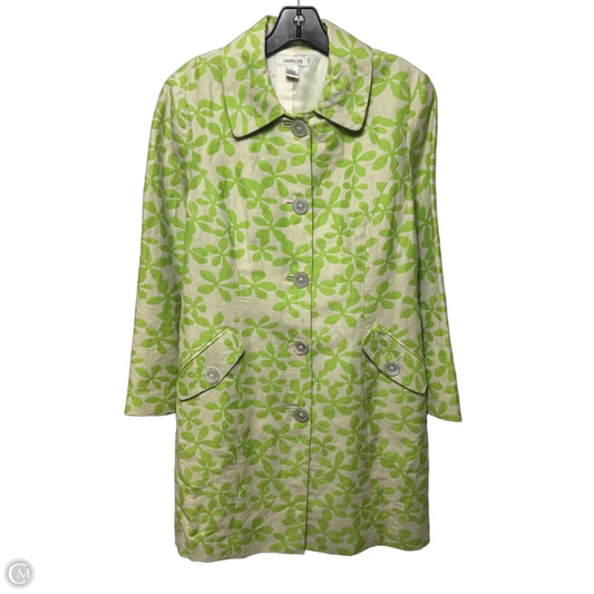 Vintage Linen Blend Coat By Harolds In Cream & Green, Size: 8