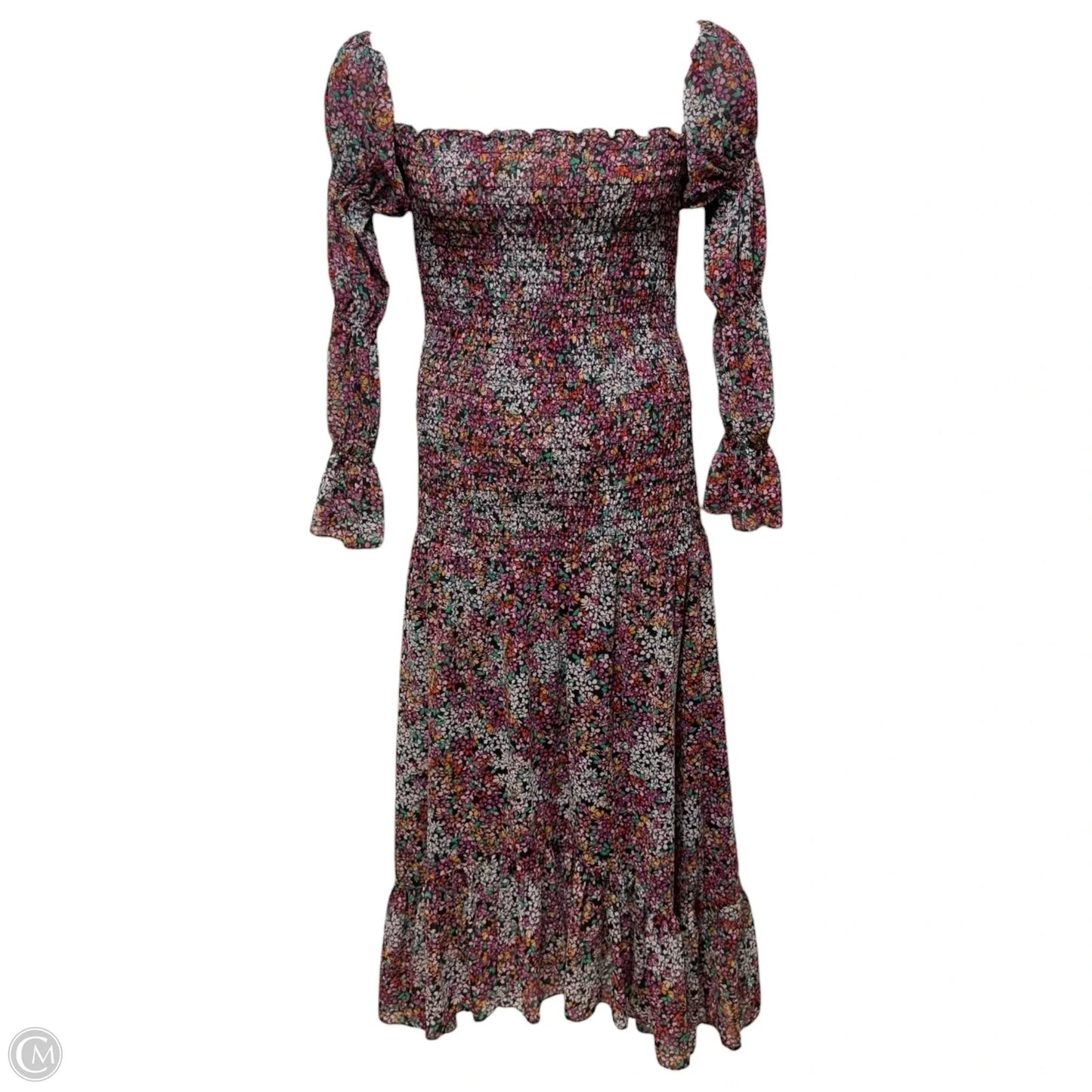 Rashida Smocked Midi Dress Designer By Misa In Floral Print, Size: L