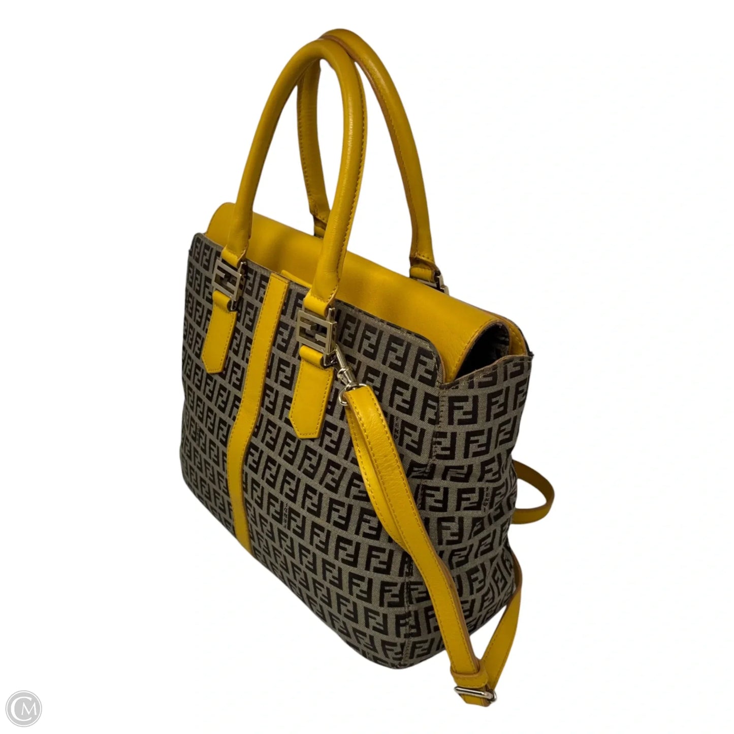 Zucchino Leather Trim Canvas Handbag Luxury Designer By Fendi, Size: Medium