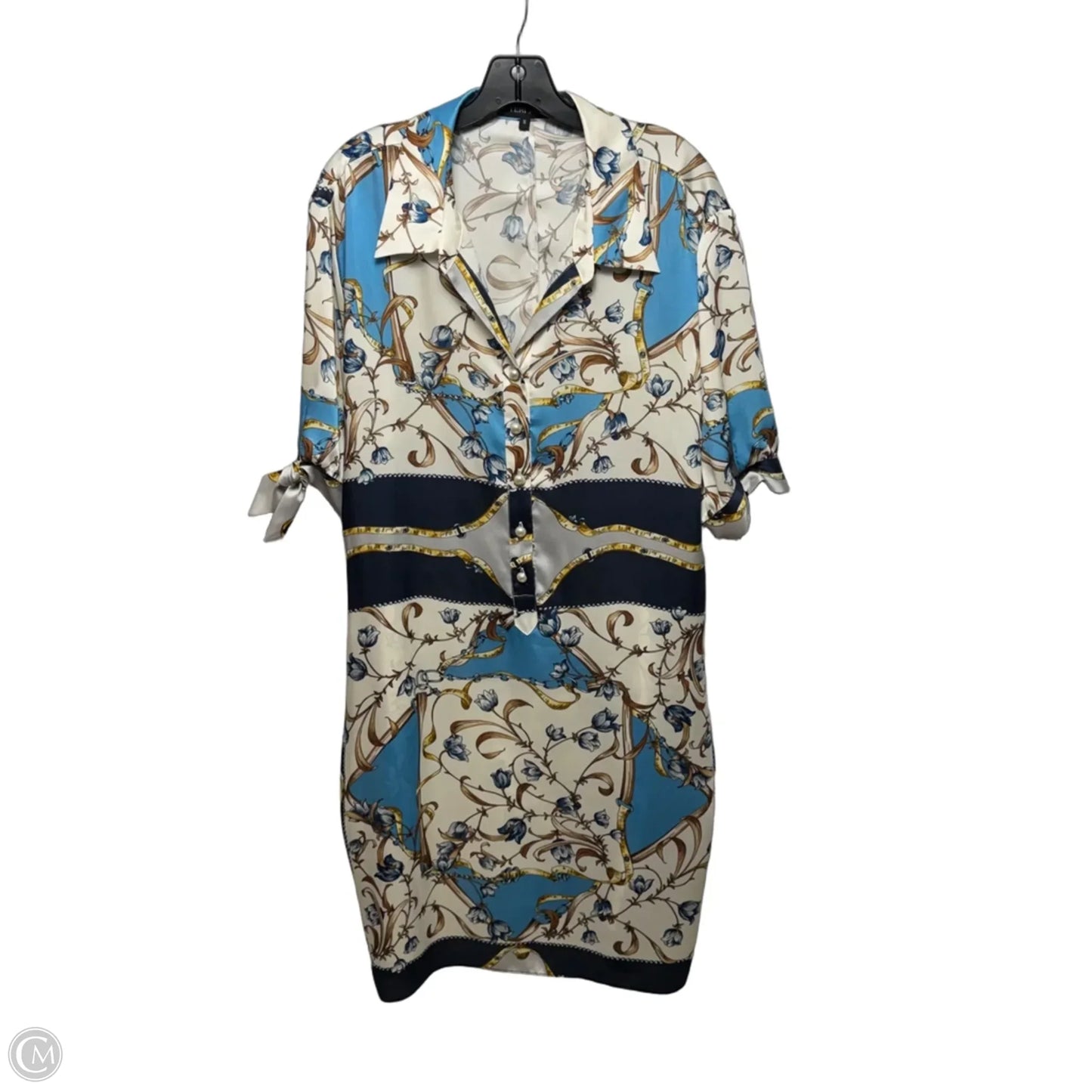 Dress Casual Midi By Rickie Freeman & Teri Jon In Blue & Cream, Size: 16