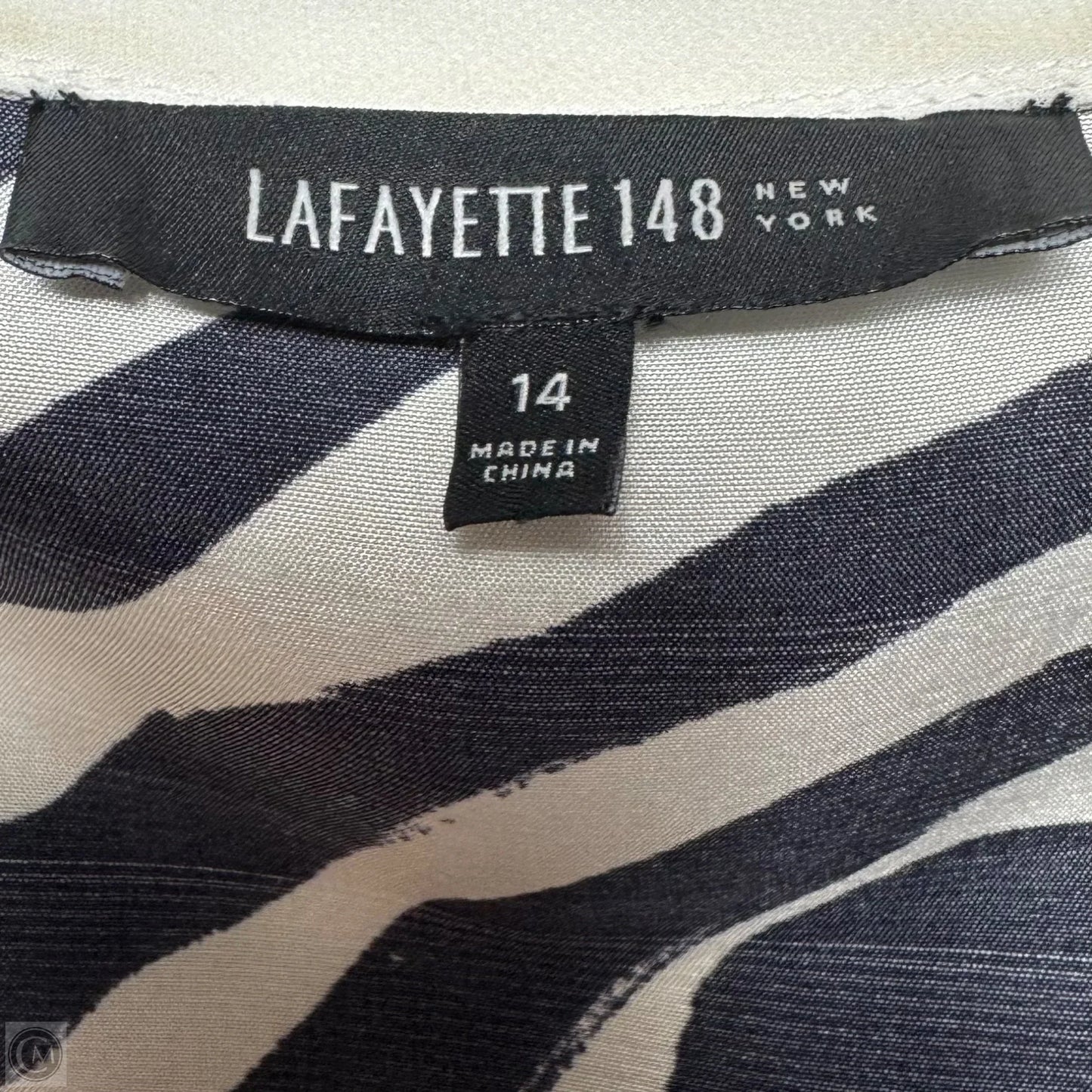 Silk Top Short Sleeve Designer By Lafayette 148 In Zebra Print, Size: 14