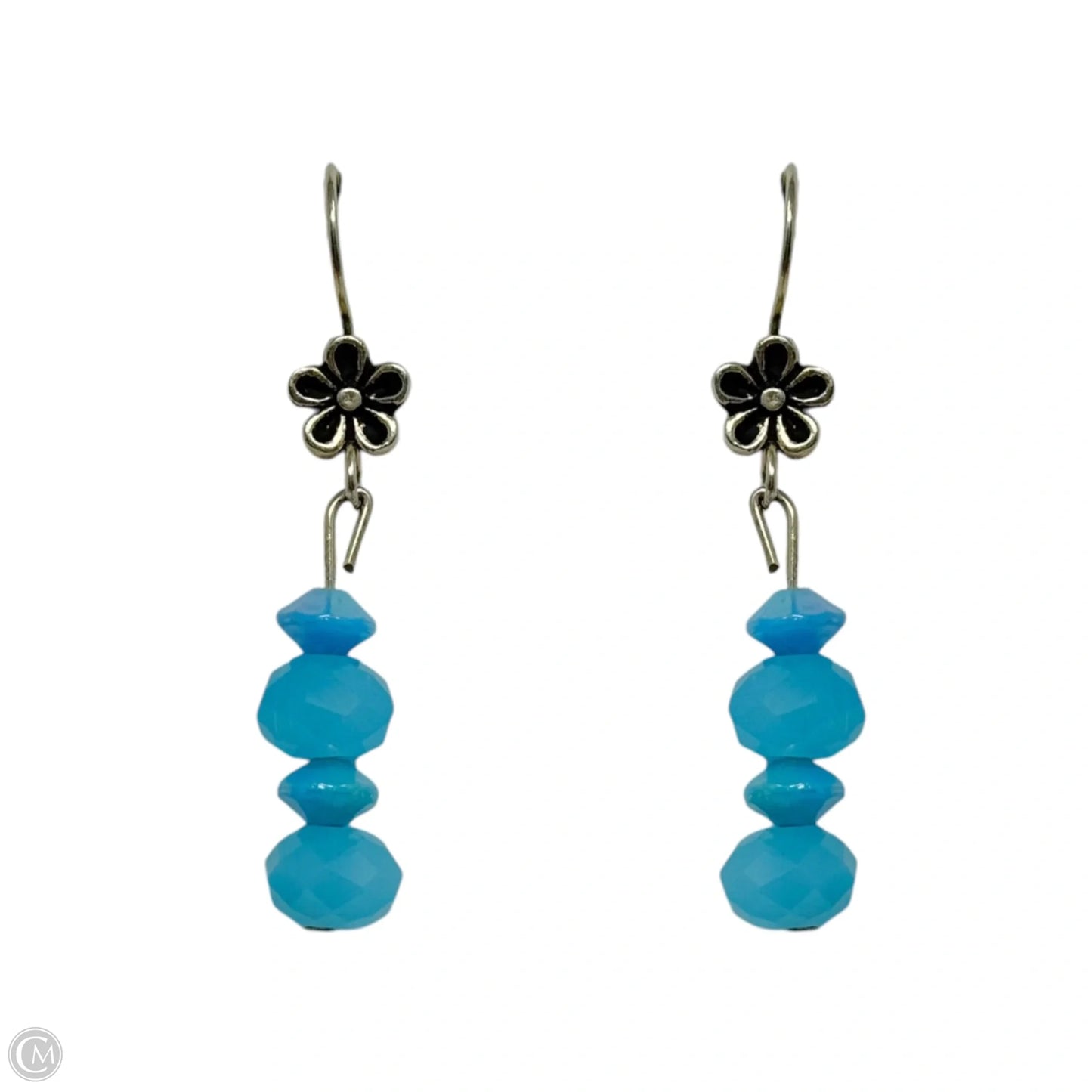 Flower & Blue Faceted Bead Dangle Earrings
