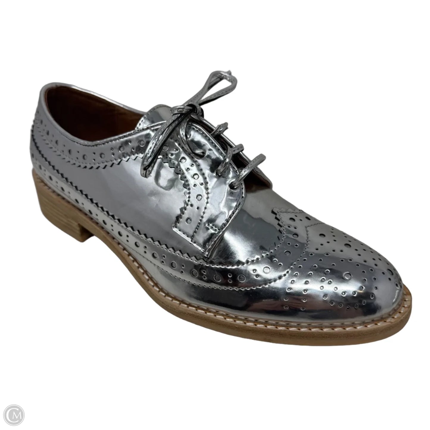Metallic Brogue Shoes Flats By Jeffrey Campbell In Silver, Size: 10