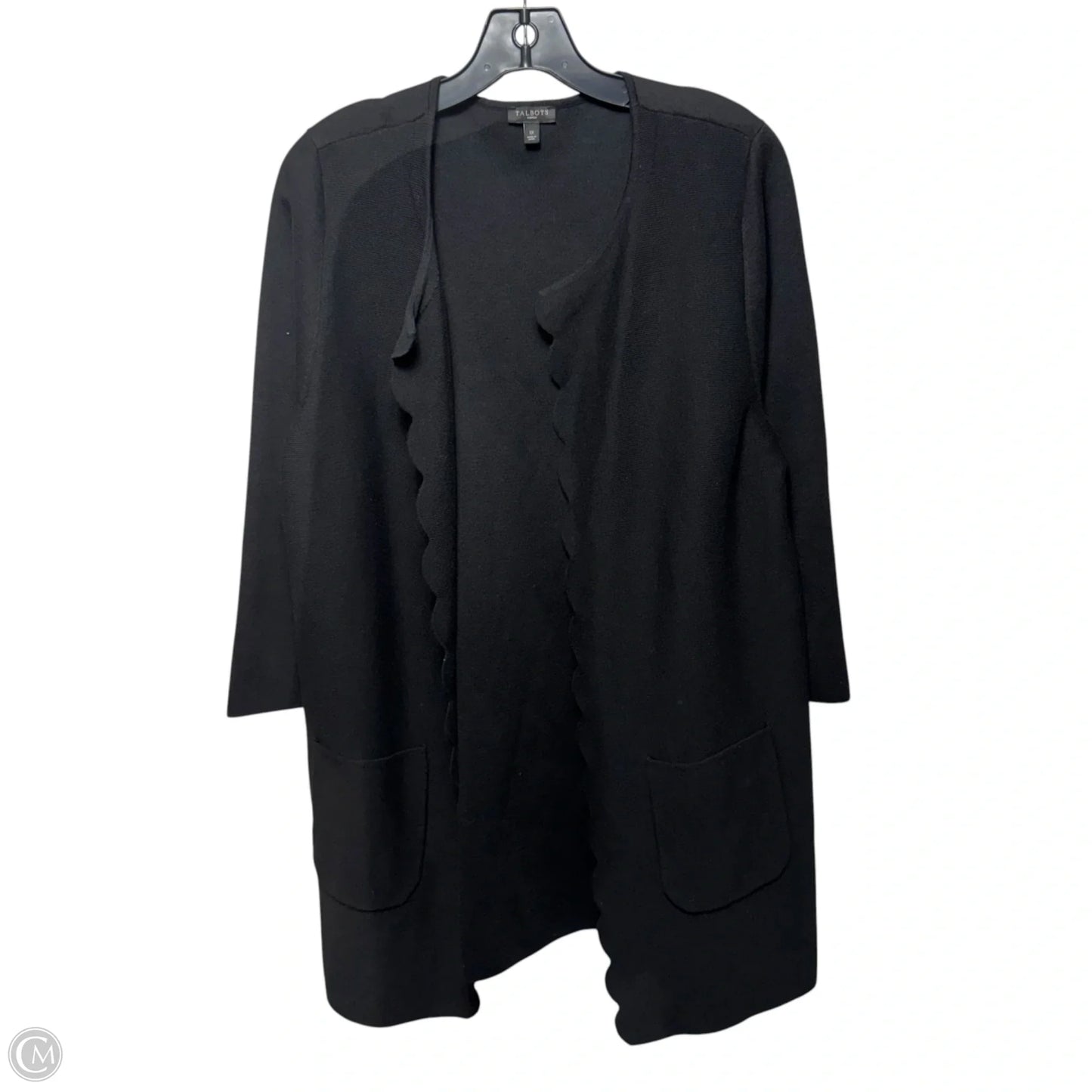 Scalloped Sweater Cardigan By Talbots In Black, Size: 1x