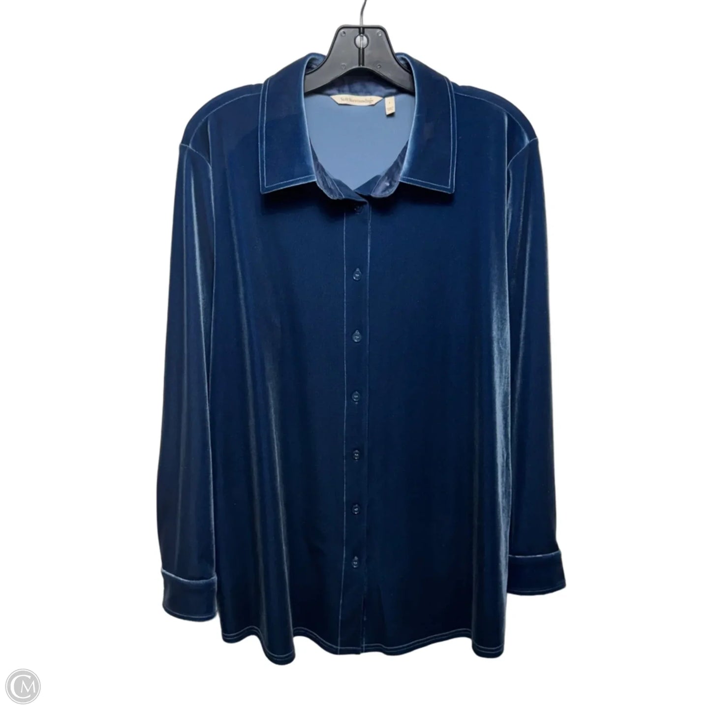 Velvet Top Long Sleeve By Soft Surroundings In Blue, Size: L