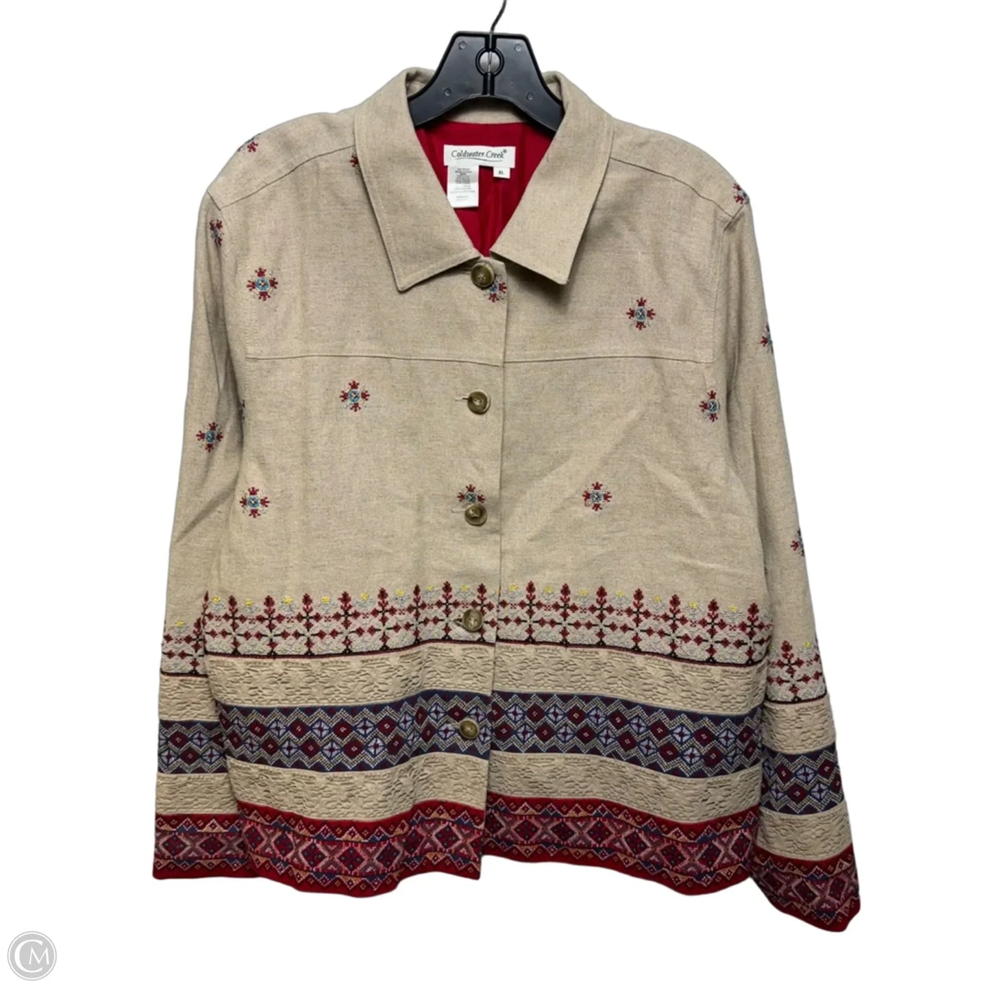 Embroidered Linen Blend Jacket Other By Coldwater Creek In Tan, Size: Xl