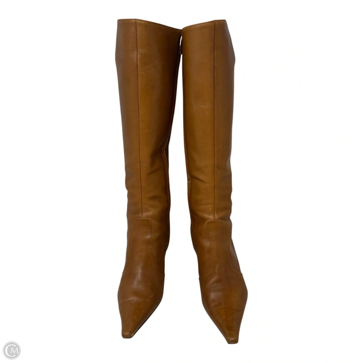 Leather Knee High Heel Boots Designer By Sergio Rossi In Tan, Size: 7