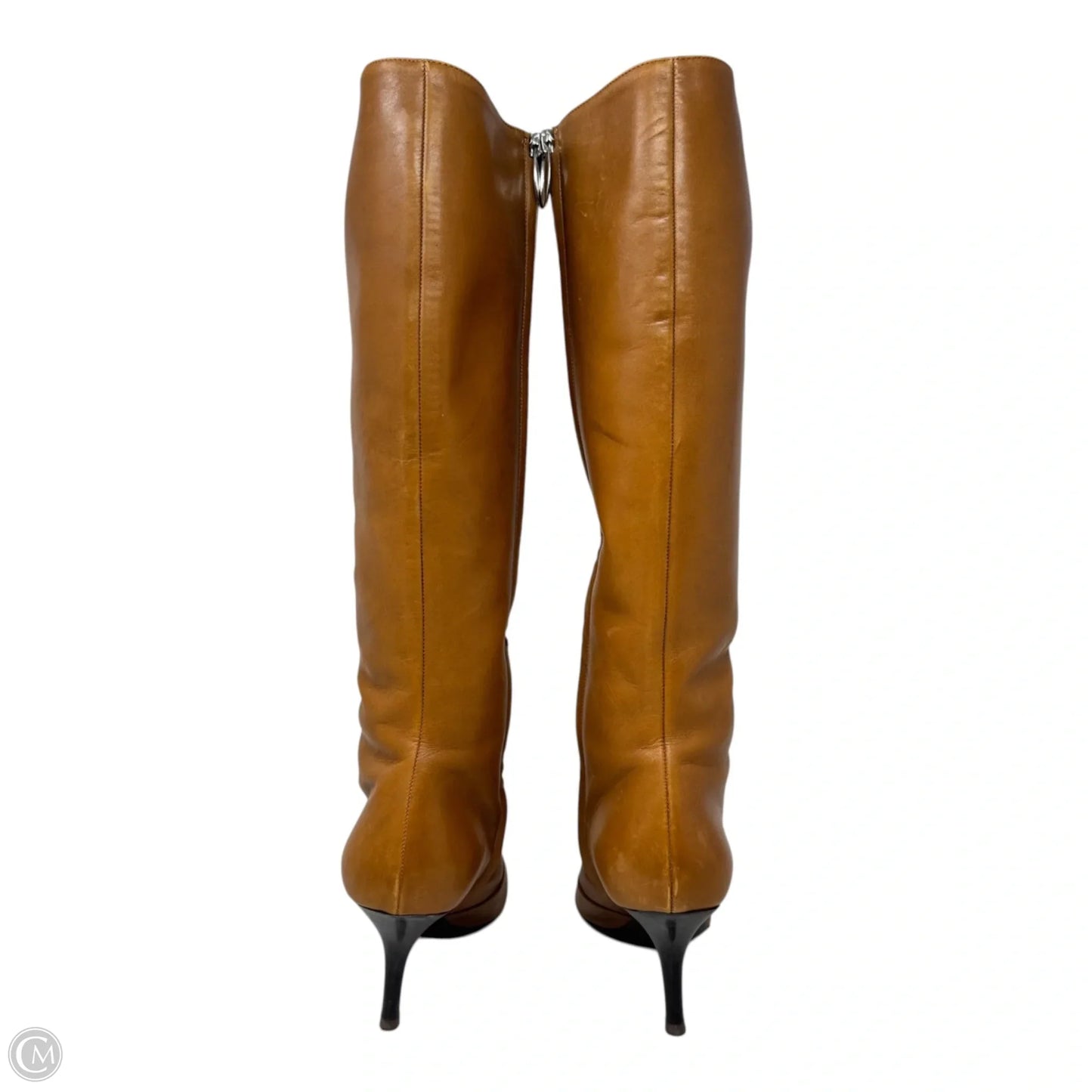 Leather Knee High Heel Boots Designer By Sergio Rossi In Tan, Size: 7