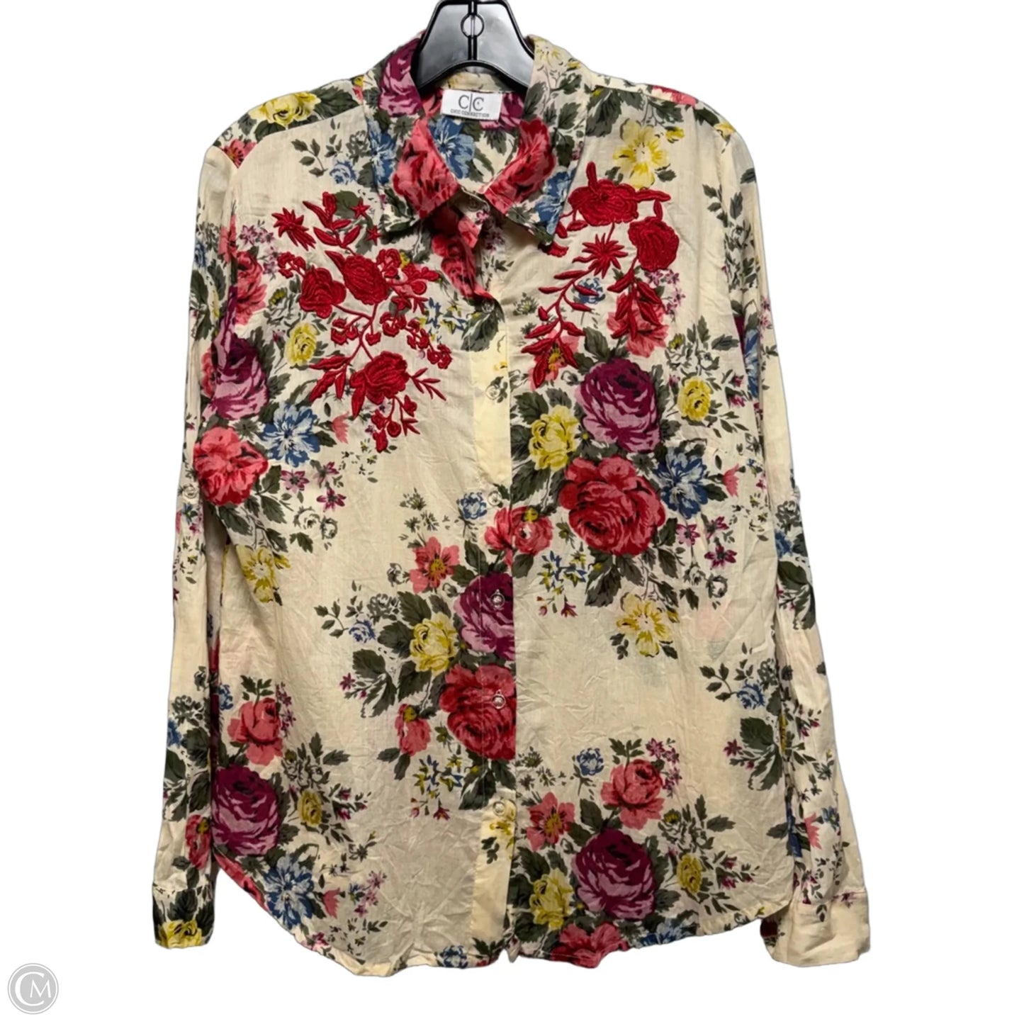 Top Long Sleeve By Chic Connection In Floral Print, Size: L