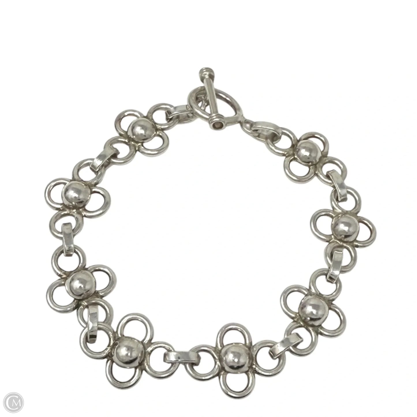 Sterling Silver Clover Chain Link Toggle Clasp Bracelet