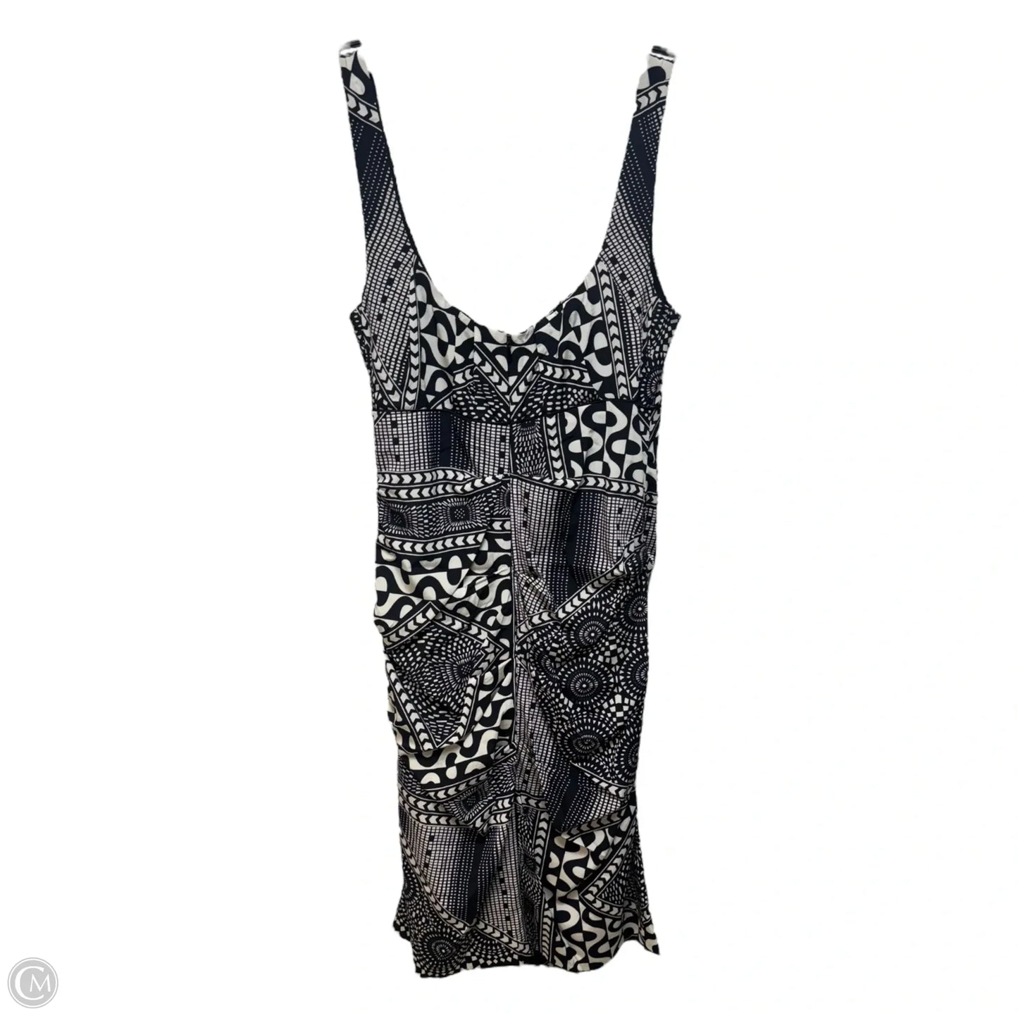 Silk Ruched Midi Dress By Nicole Miller Studio In Black & Cream, Size: 8