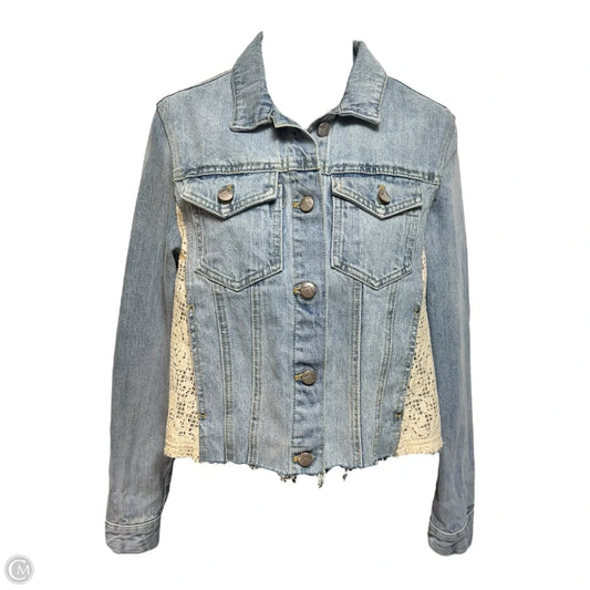 Lace Panel Denim Jacket By Free People In Blue Denim, Size: XS