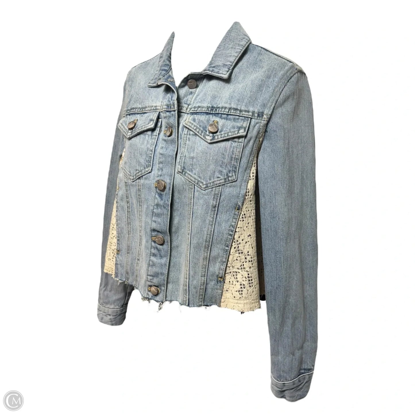 Lace Panel Denim Jacket By Free People In Blue Denim, Size: XS