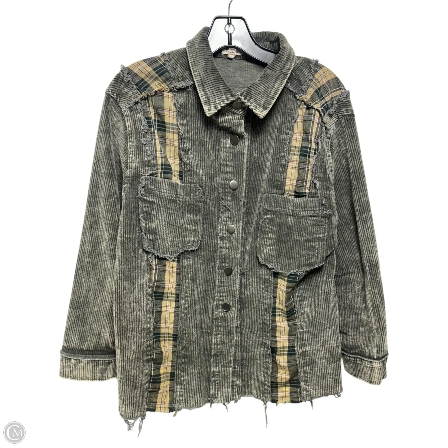 Corduroy Flannel Shirt Jacket By Pol In Green, Size: S