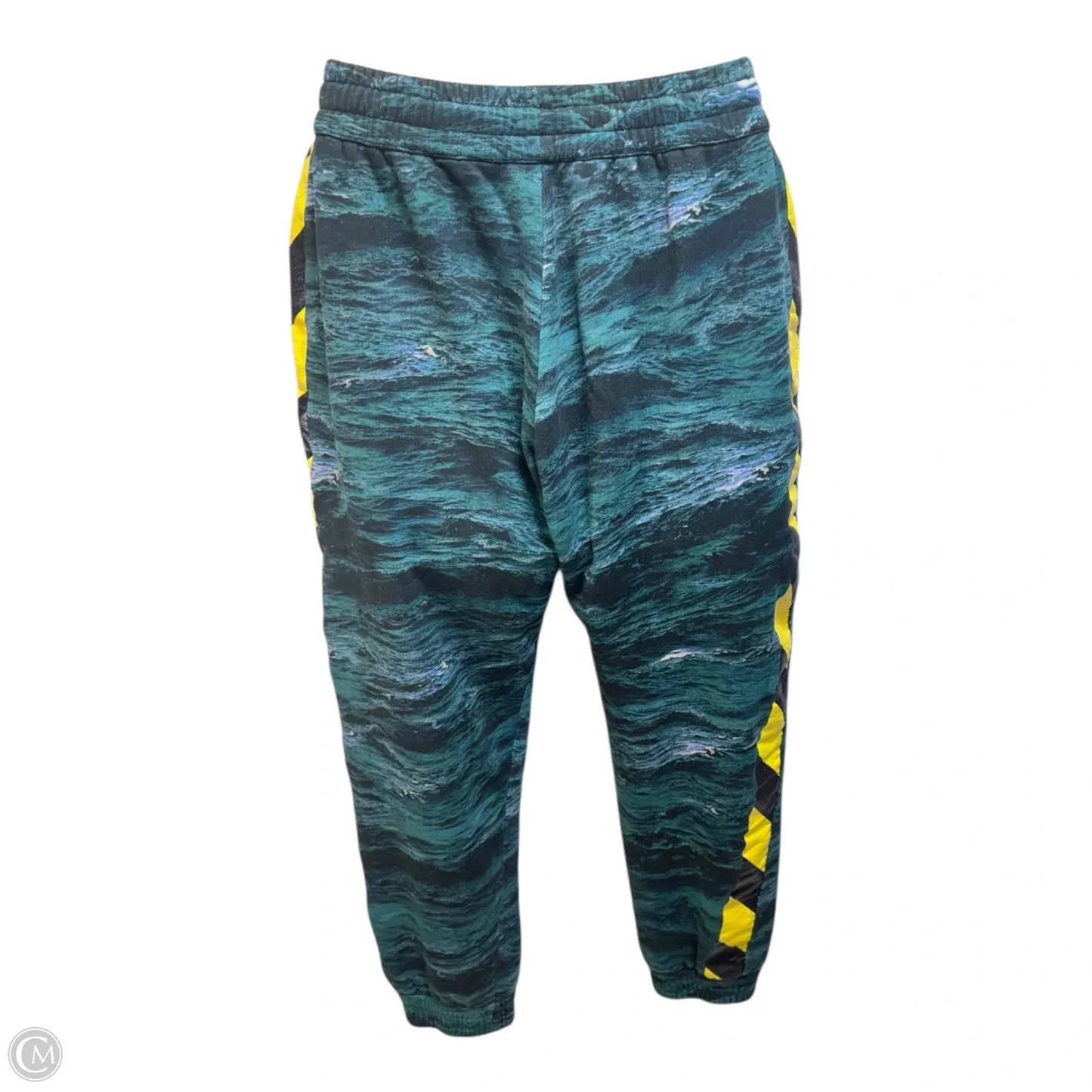 Tape Detail Sea Print Track Pants Luxury Designer By Burberry In Deep Teal, Size: M
