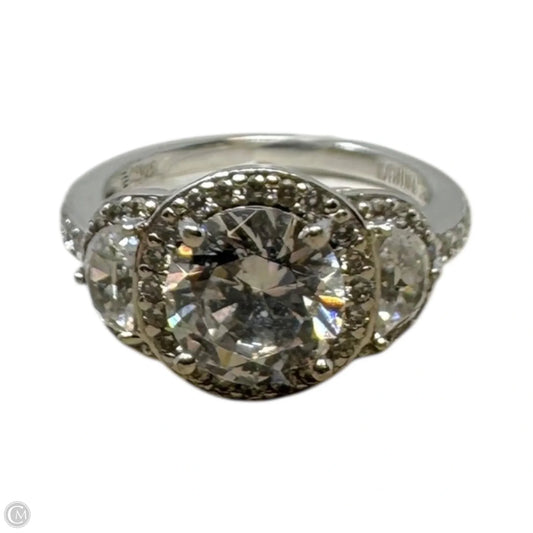 3 Stone Halo CZ & Sterling Silver Ring, Size: 7