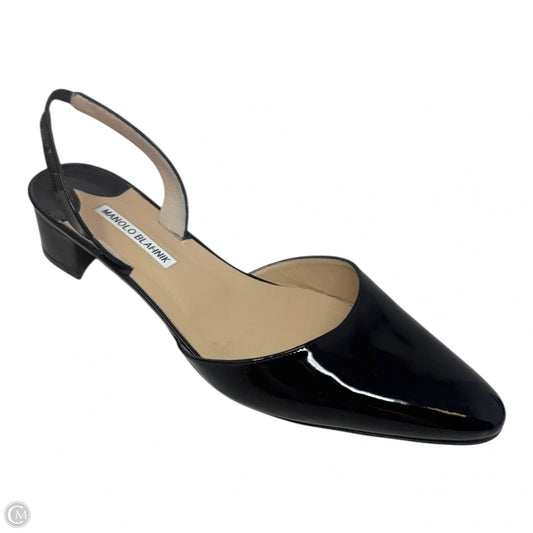 Aspro Patent Slingback Shoes Luxury Designer By Manolo Blahnik In Black, Size: 9.5 (IT 39.5)