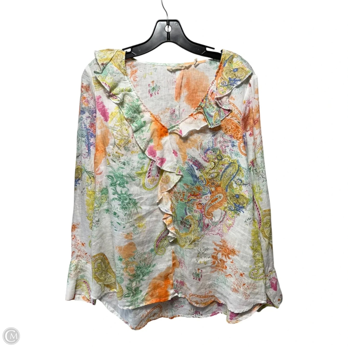 Linen Adeline Floral Ruffle Blouse By Soft Surroundings In Paisley Print, Size: S