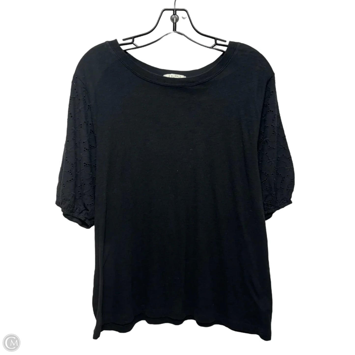 Eyelet Sleeve Top Short Sleeve By Z Supply In Black, Size: L