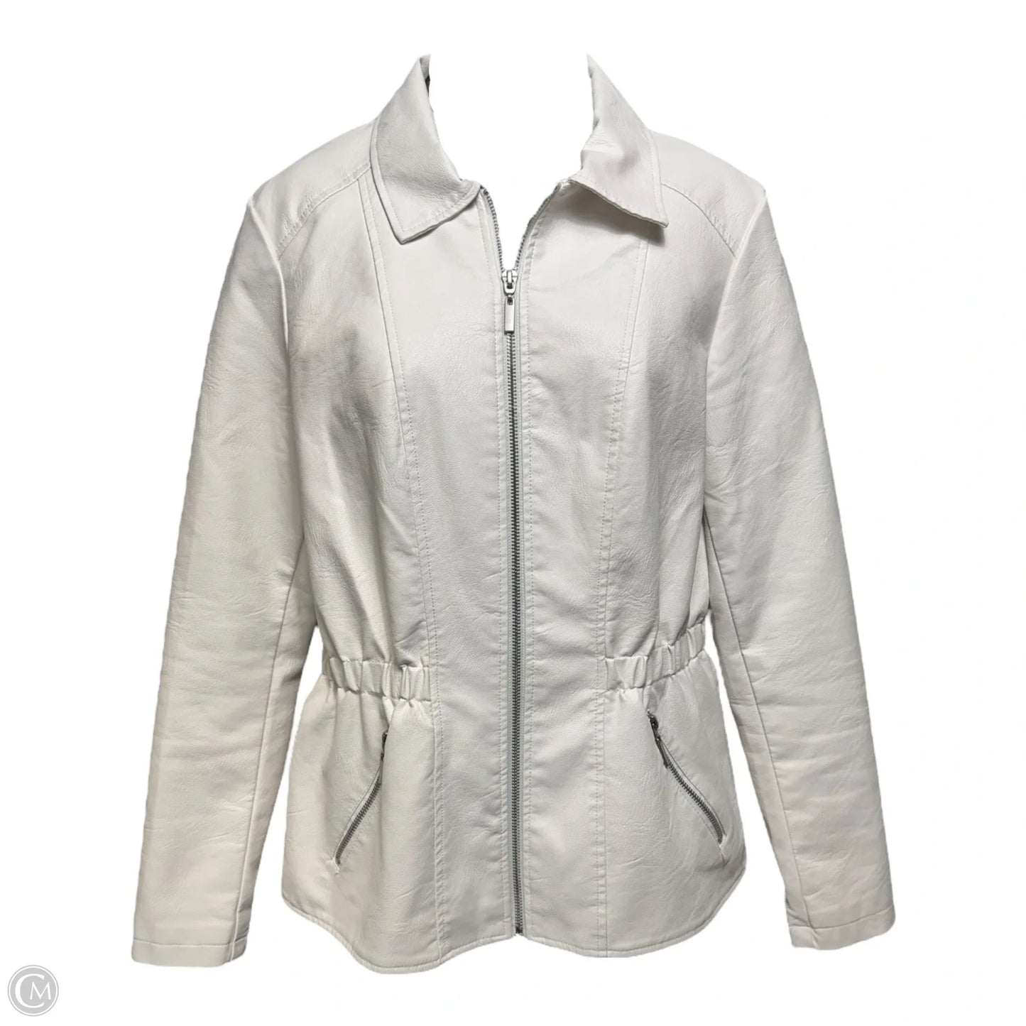 Faux Leather Jacket Moto By Baccini In White, Size: M
